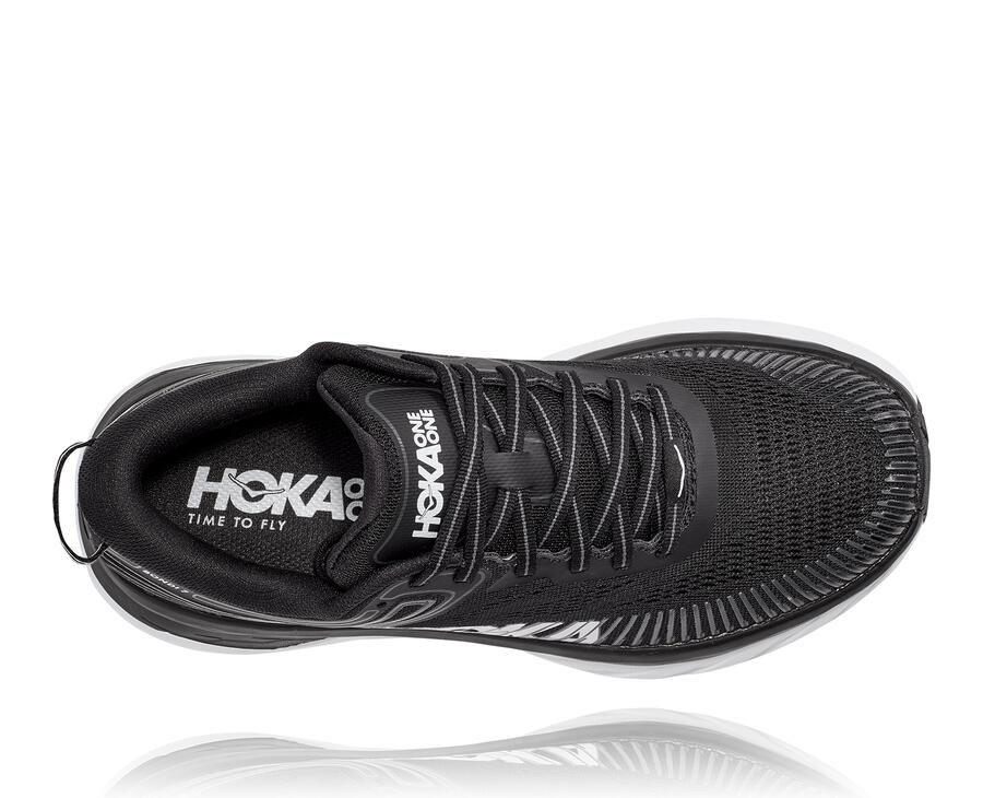 Hoka One One Womens Running Shoes - Bondi 7 - Black/White - HBMI19856